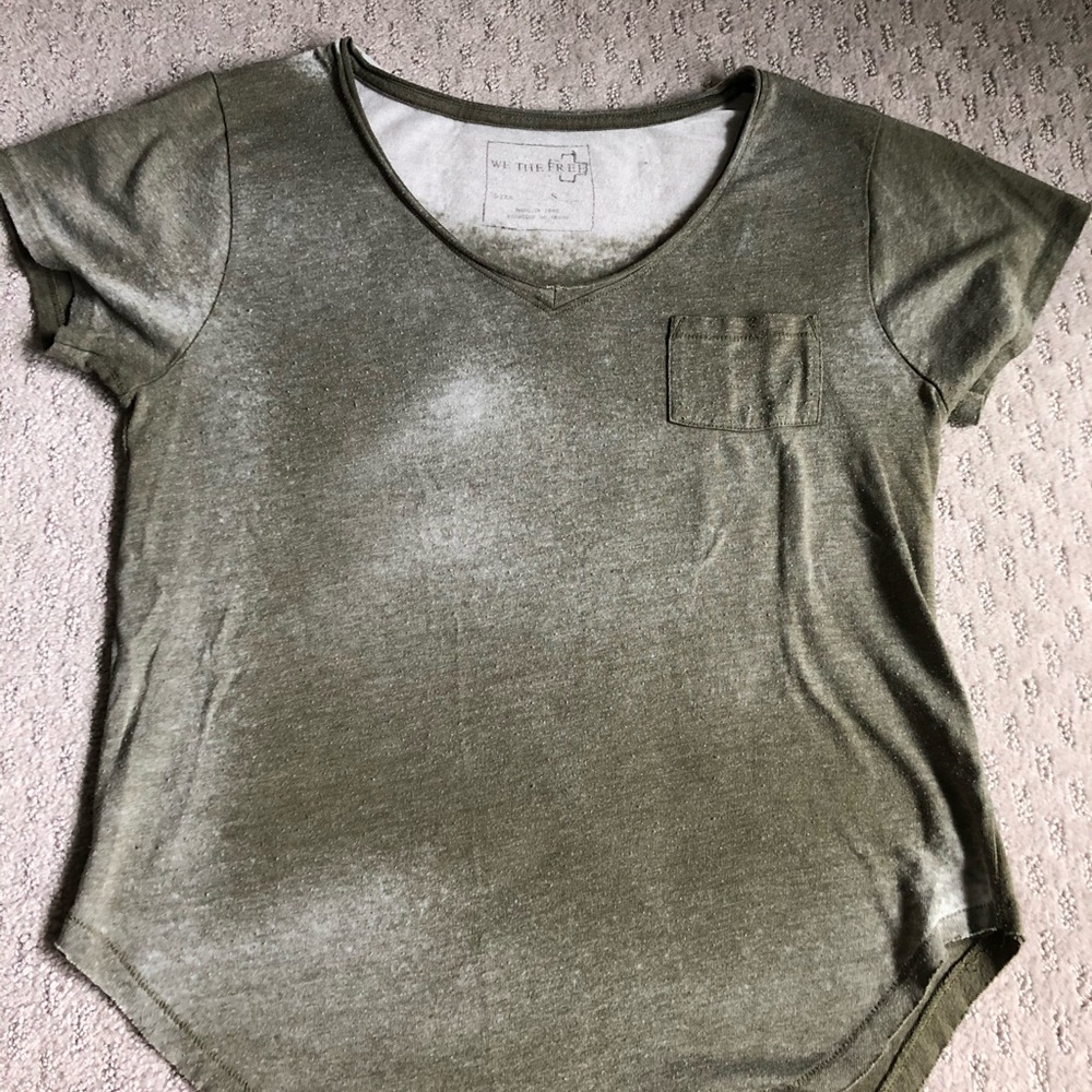 We the Free Distressed Green V Neck